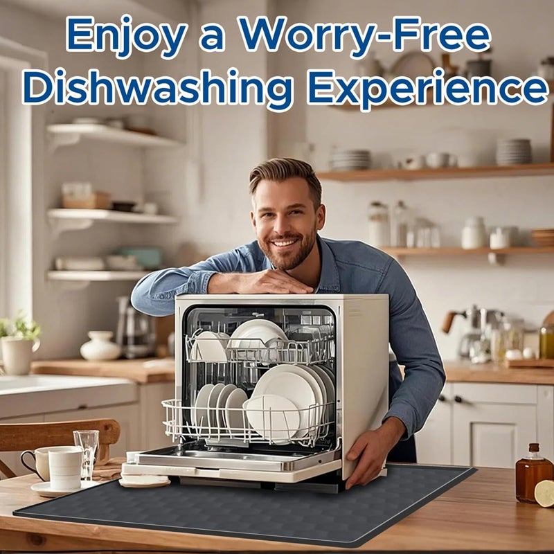 MiToBeLe Dishwasher Drain Pan Mat,24''x20'' Dishwasher Drip Tray with Raised Edge,Non-Slip Silicone Dishwashers Drain Pan Floor Mat,Anti-Leakage Dish Washer Tray for Mini Dish Washers( - Image 5